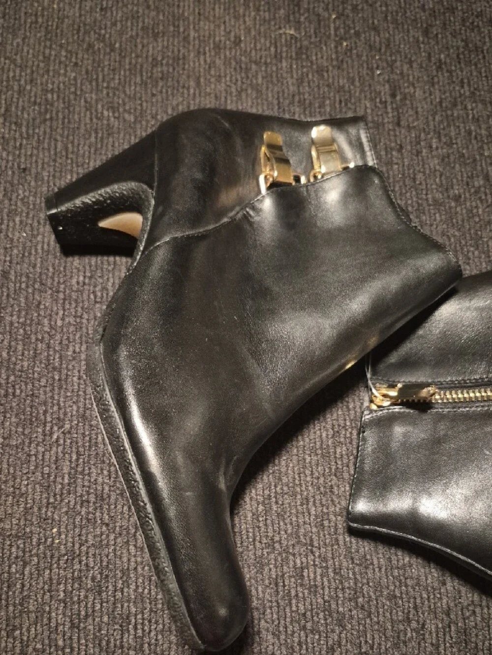 Sam Edelman Black Ankle Booties with Gold Buckle Detail